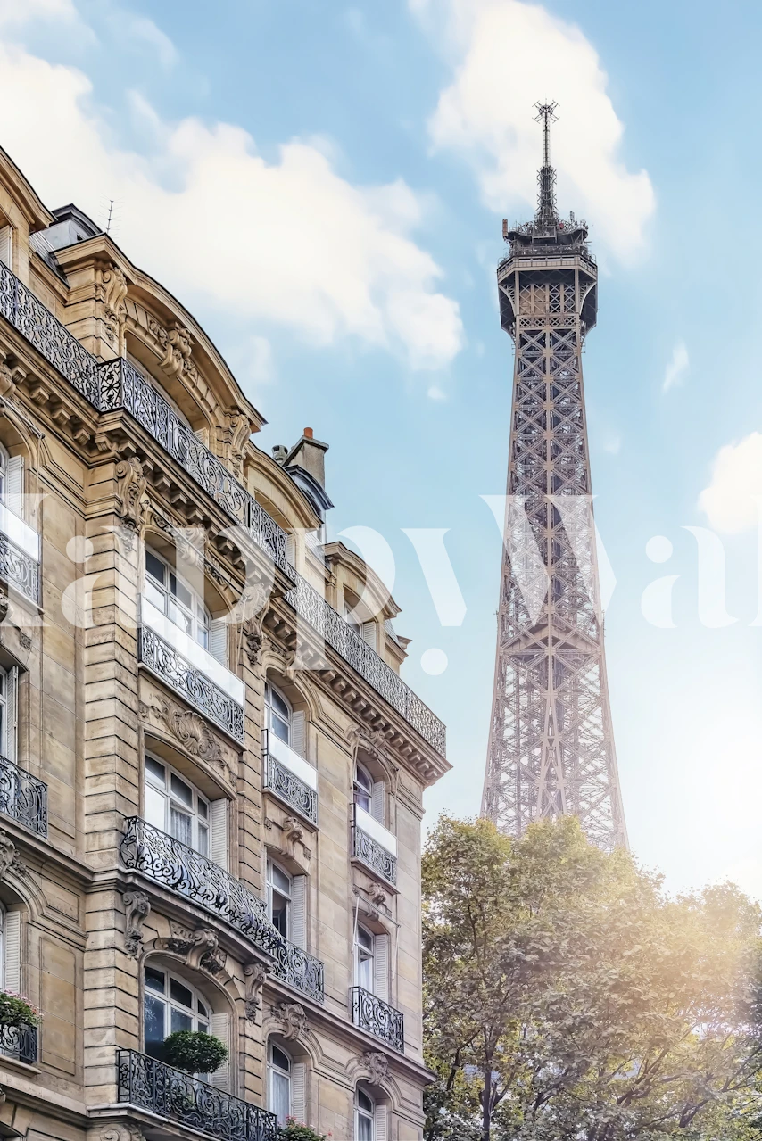 Sunlight in Paris city with Eiffel Tower