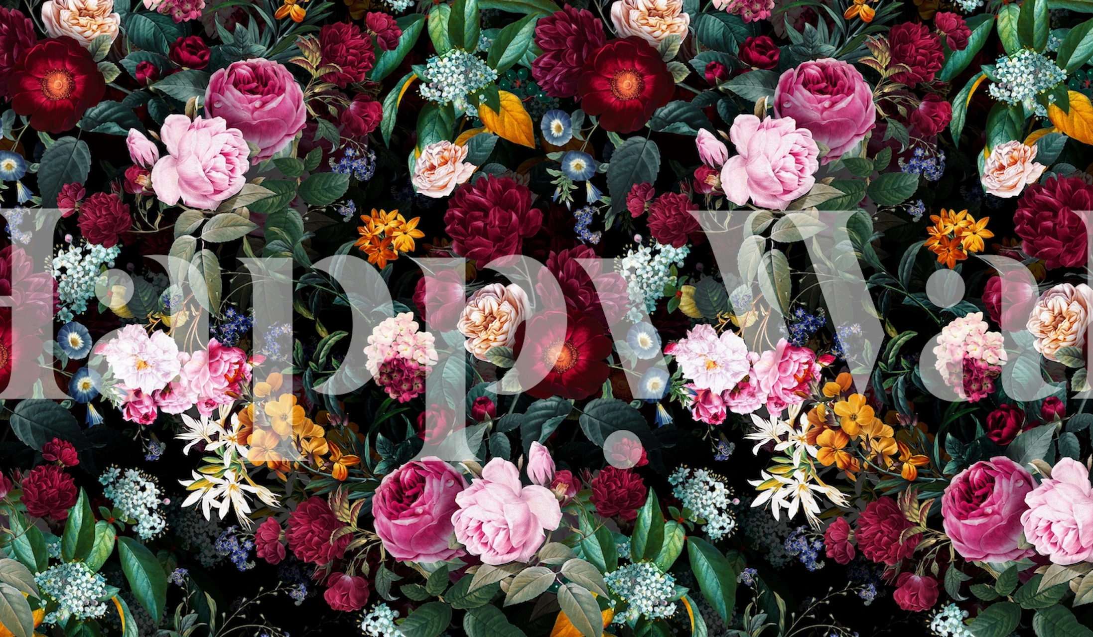 Mural floral de Witches Garden V con una variedad de coloridas flores y vegetación que crean una atmósfera encantadora