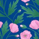 Pink Poppies on Blue