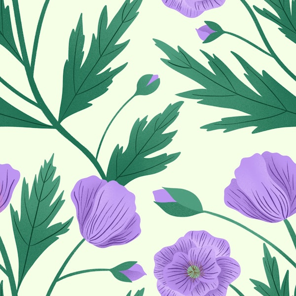 Purple Poppies on Light Sage