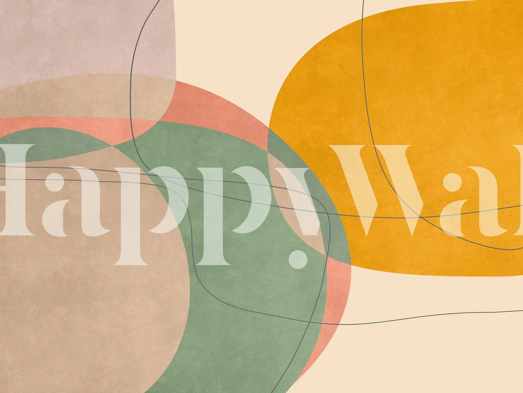 Abstract colorful shapes in green, yellow, pink, and beige wallpaper