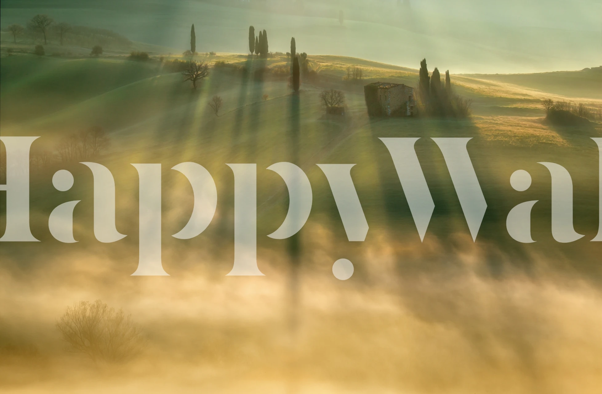 Foggy landscape with hills and trees wallpaper