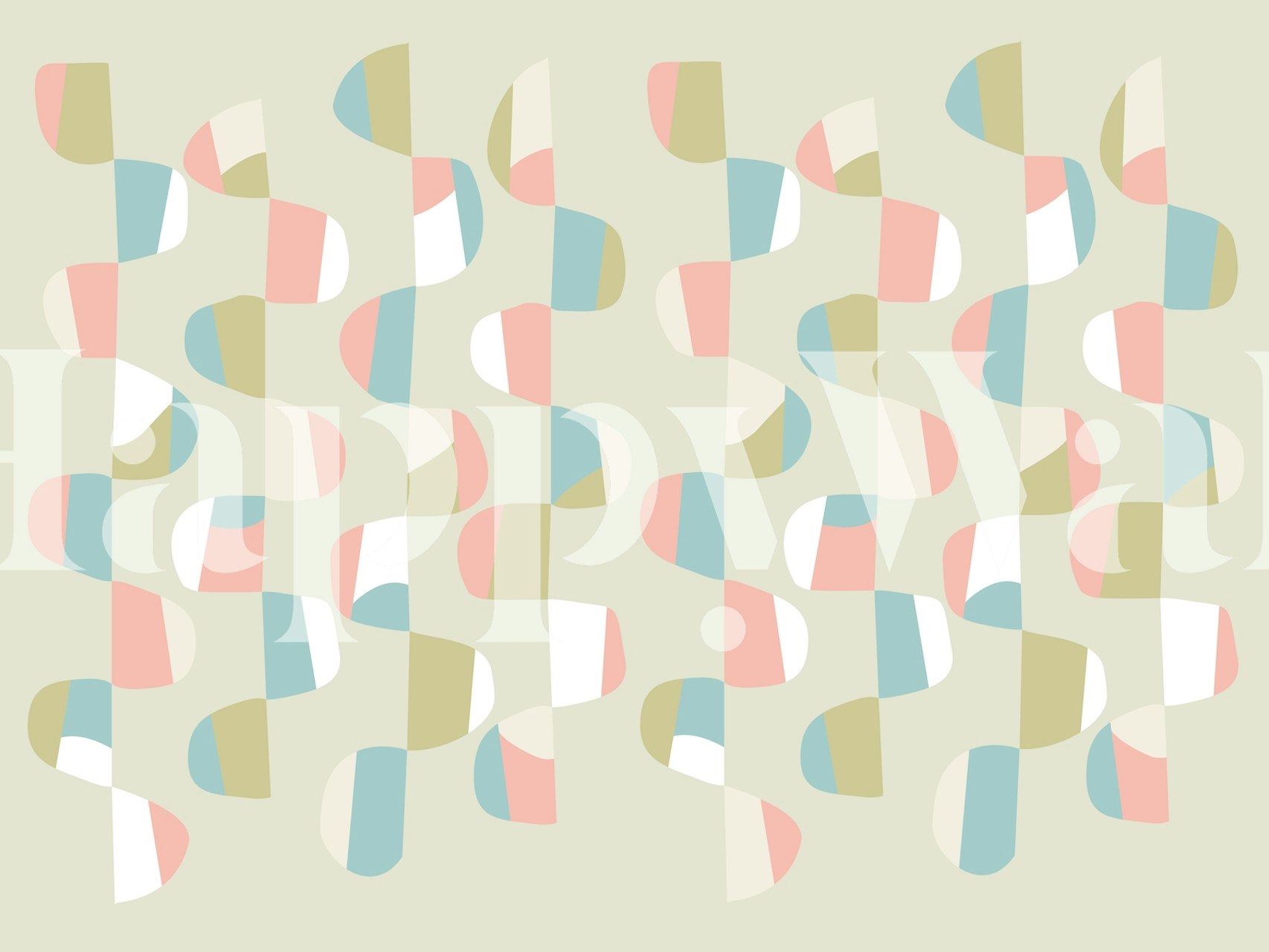 Abstract overlapping shapes wall mural in muted tones with soft color accents