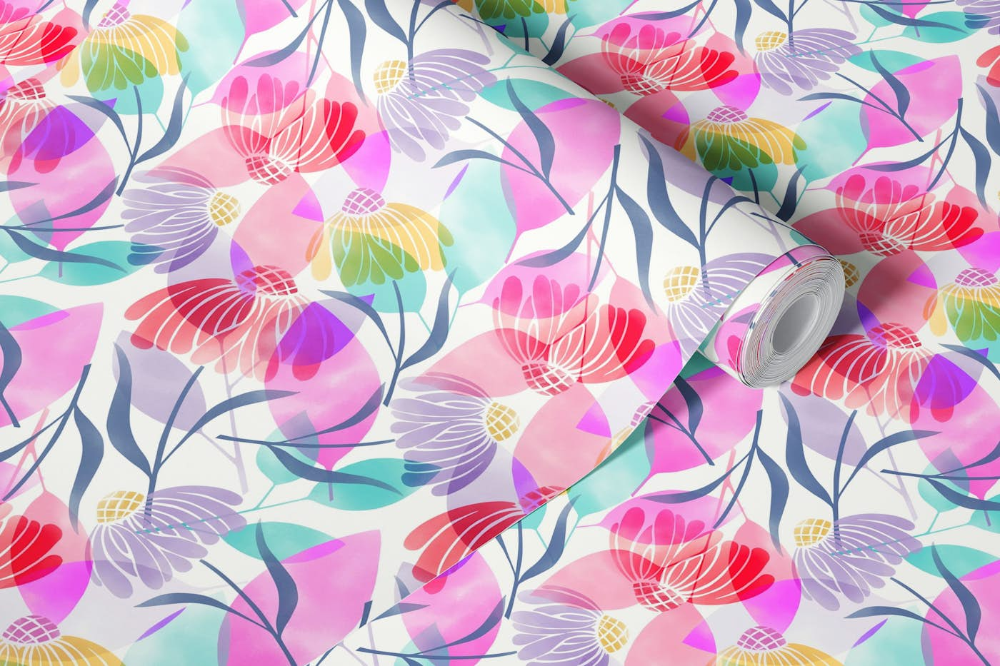 COLORFUL DAISIES LILAC AND PINK wallpaper roll