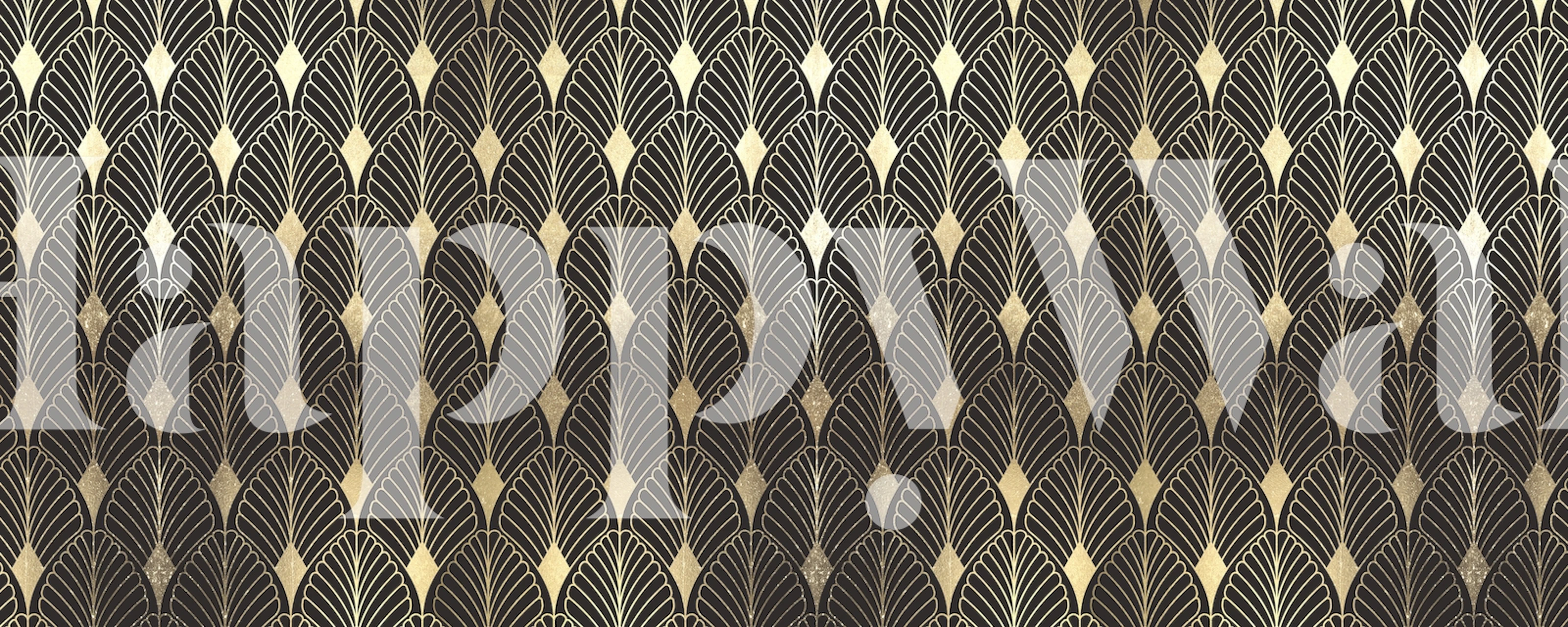 Geometric gold and black wallpaper pattern with curved shapes