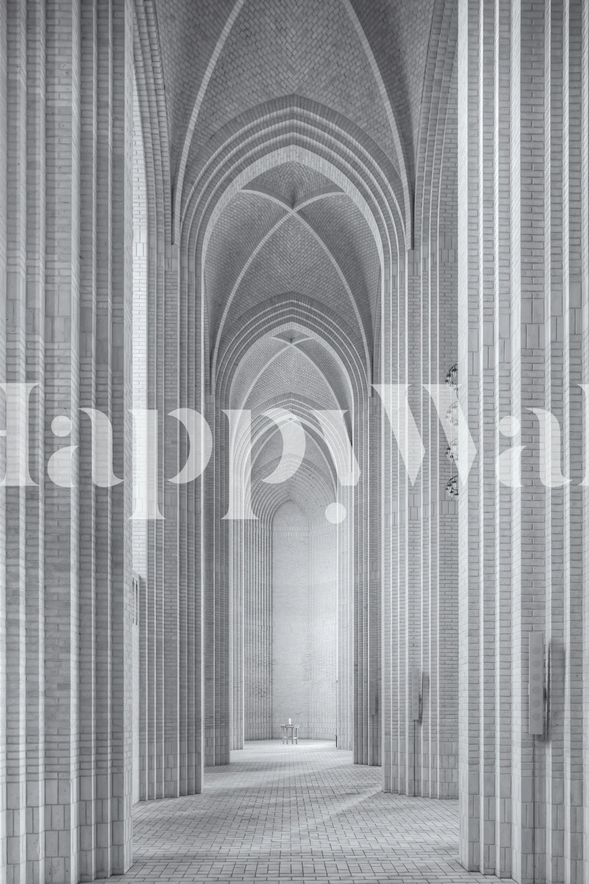 Monochrome architectural wallpaper featuring tall arches and arches in a modern design