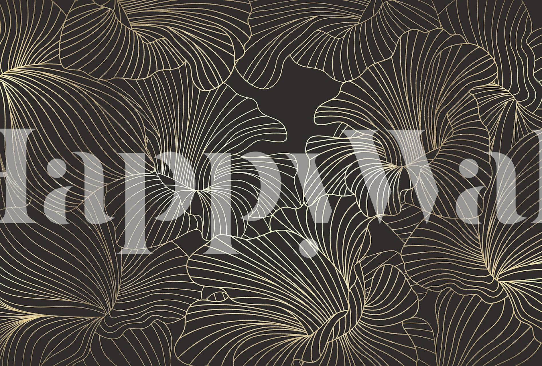 Golden floral line patterns on a dark background wall mural