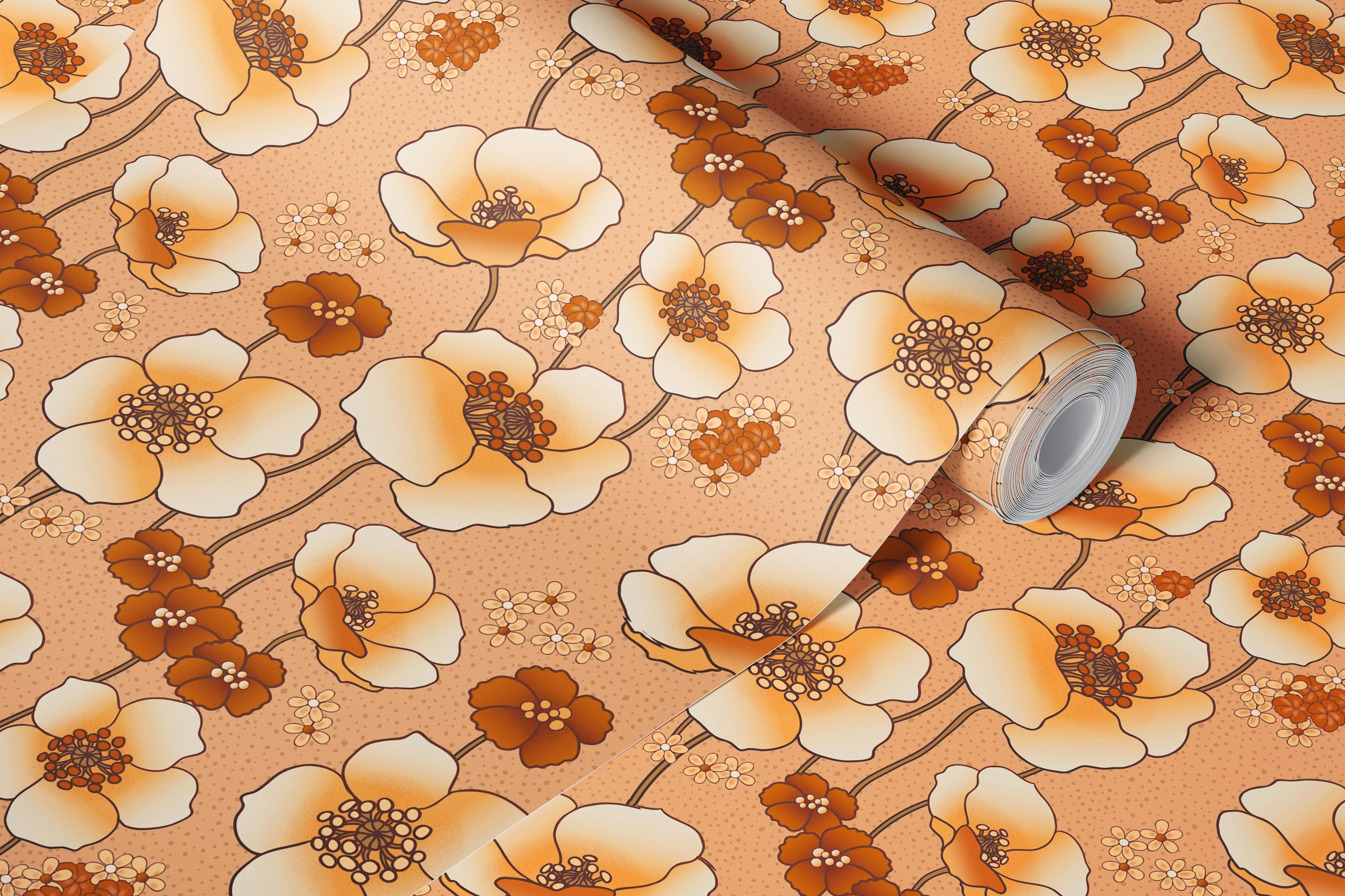 Terracotta poppies wall mural in a rustic style for home decor