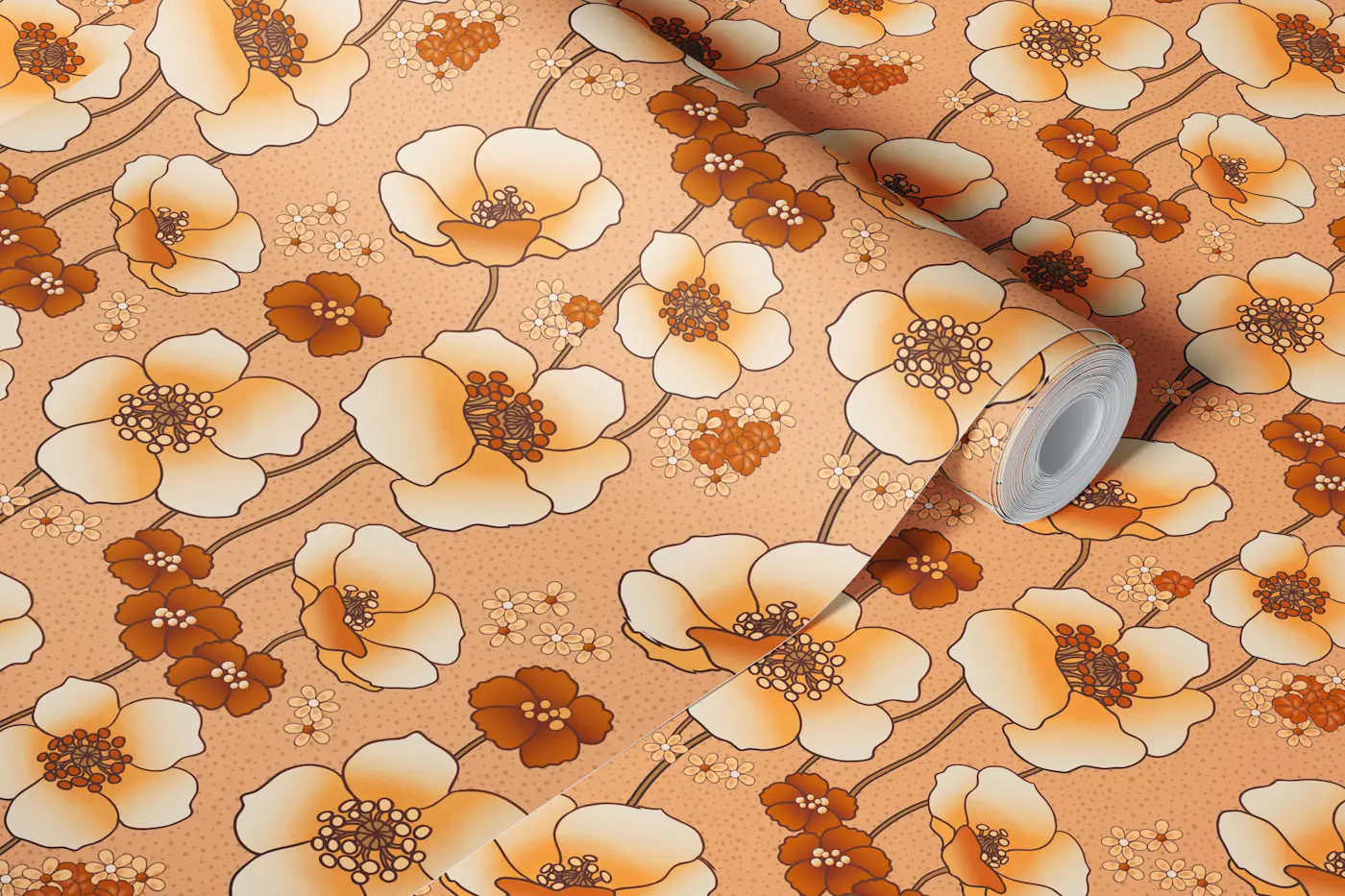 Cream Poppies Field wallpaper roll