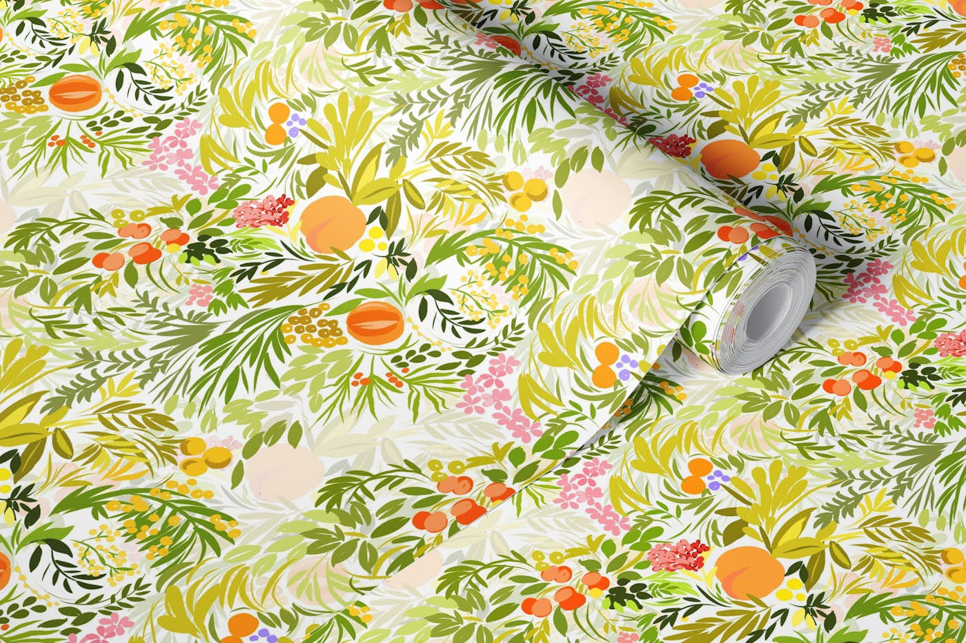 Oranges peach lemon and fruits pattern garden wallpaper roll