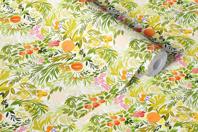 Oranges peach lemon and fruits pattern gardenwallpaper roll