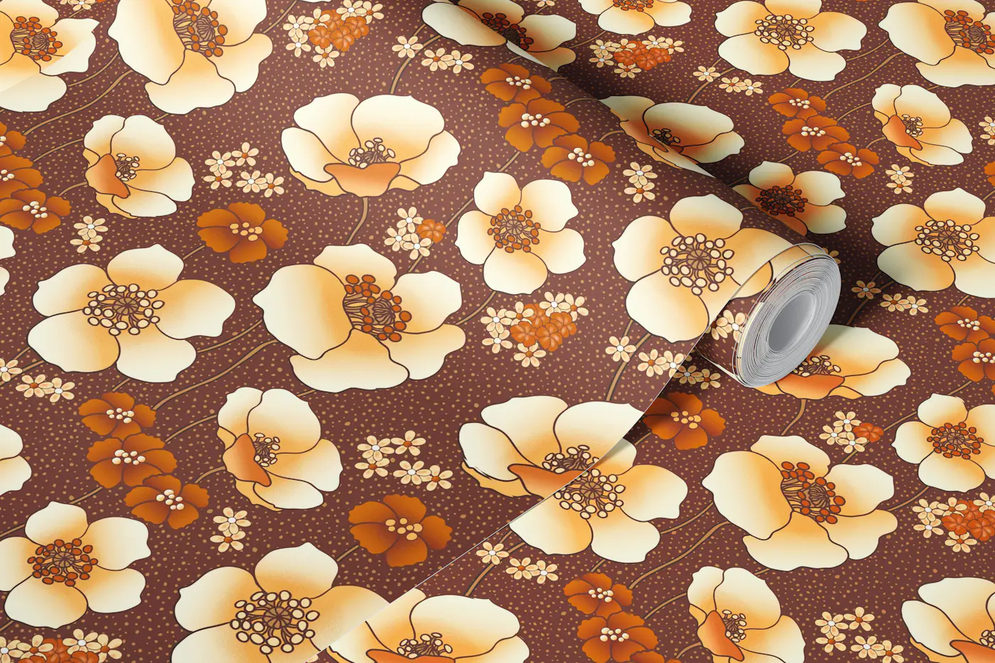 Warm Boho Poppies Field wallpaper roll