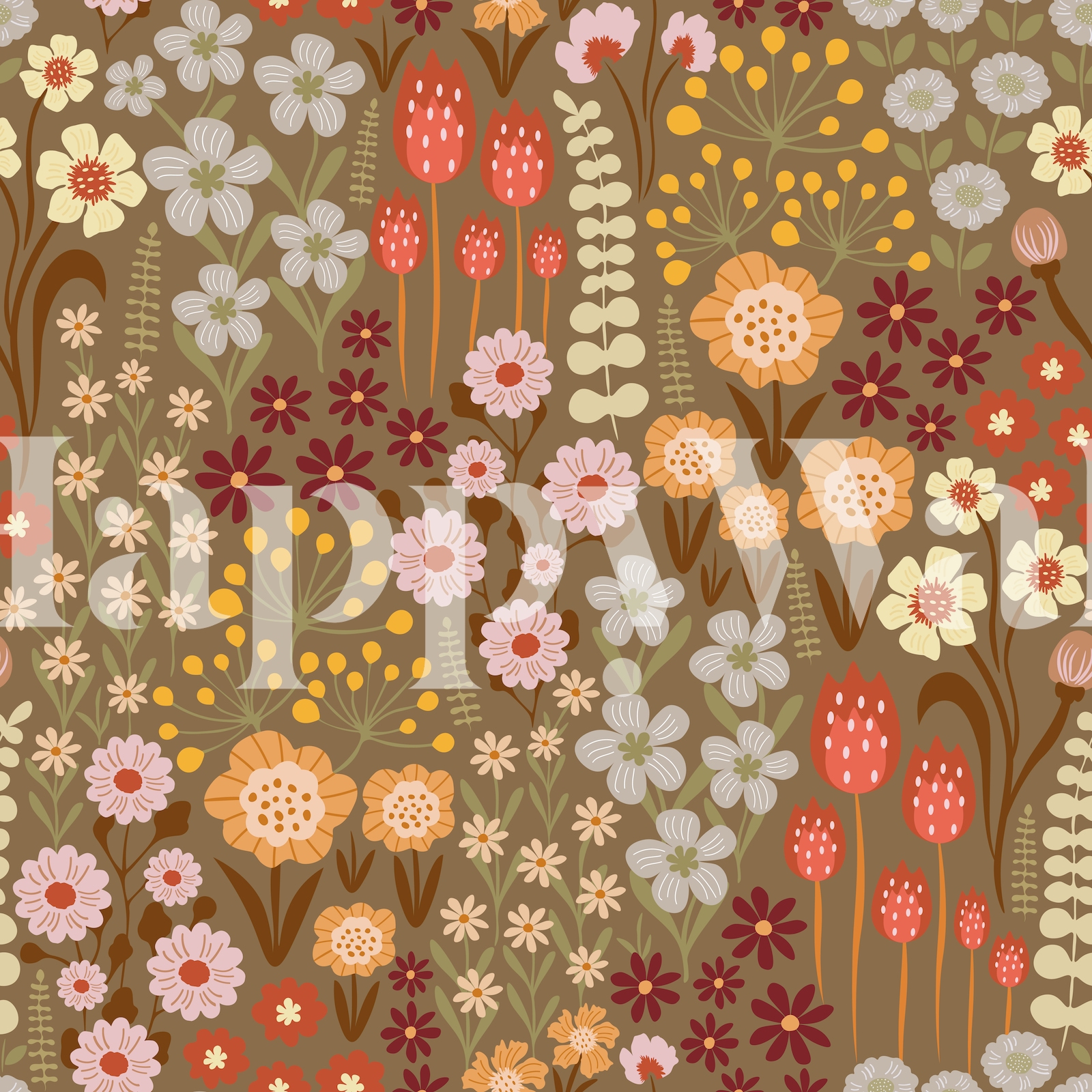 Autumn Botanical Garden Floral Dark Taupe Wallpaper Buy Now At Happywall   Autumn Botanical Garden Floral Dark Taupe Masked 