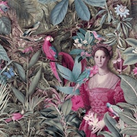 Baroque Lady With Parrots In The Jungle tapet