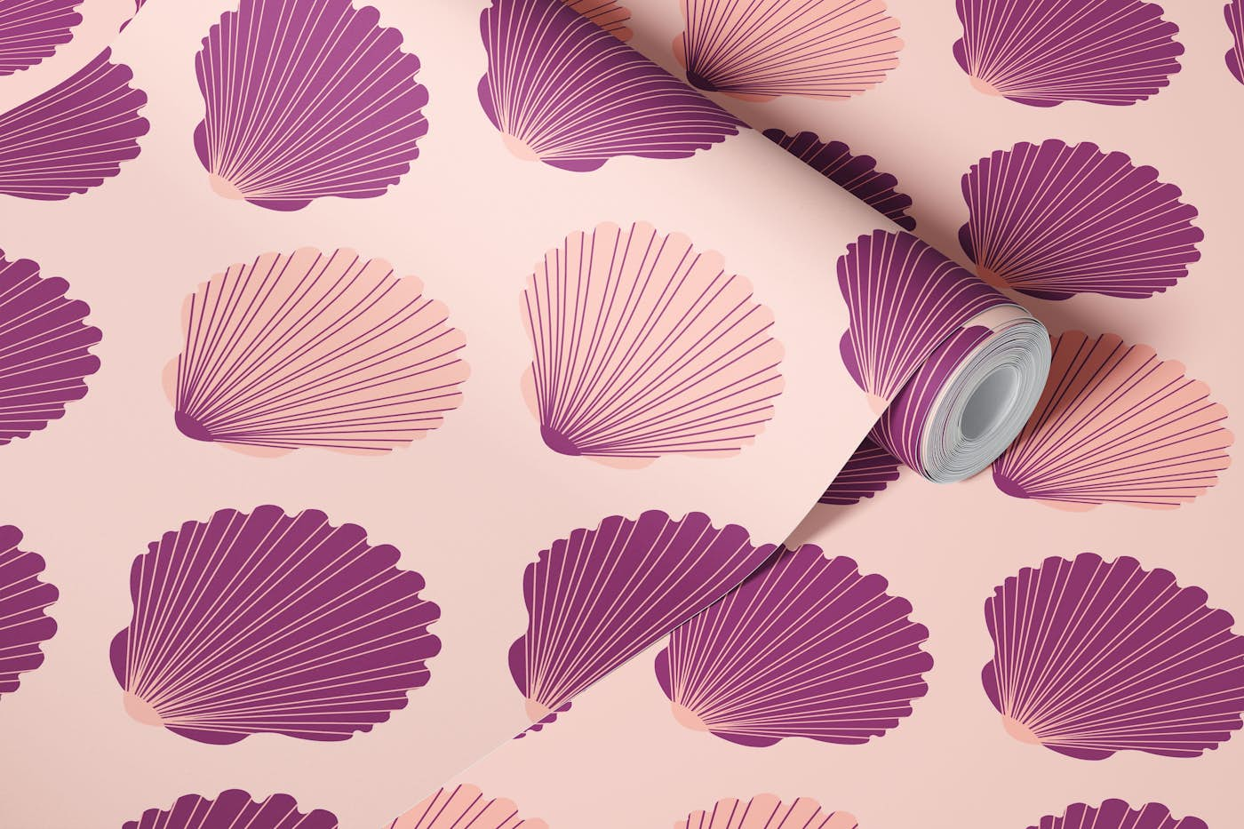 Magenta Blush Shells wallpaper roll