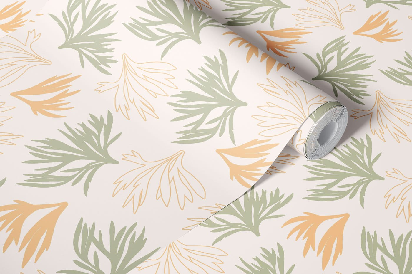 Gold & Green Seaweed wallpaper roll