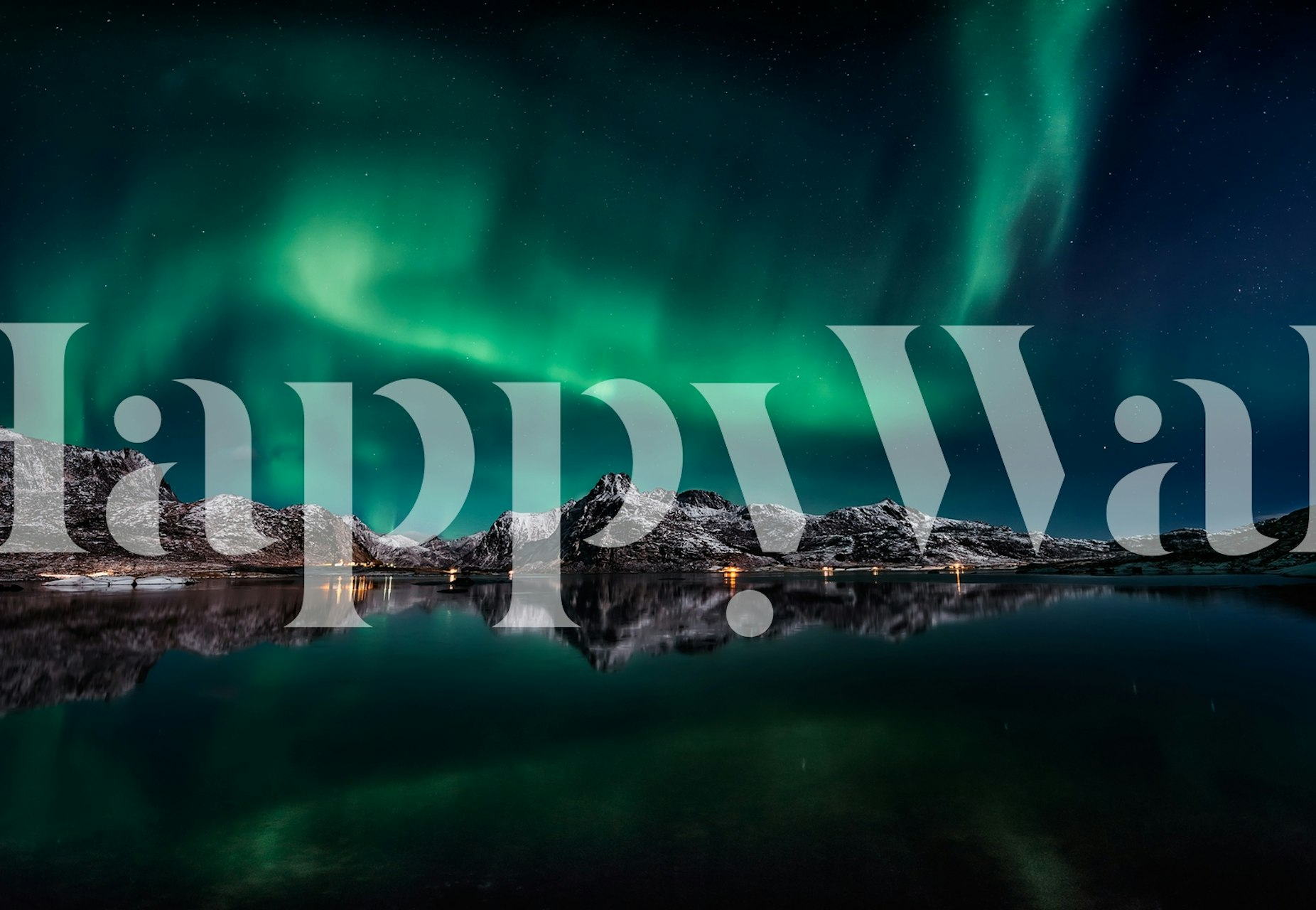 Fototapeta Northern Lights zobrazující Aurora Borealis nad Lofoty se zrcadlovým odrazem ve vodě