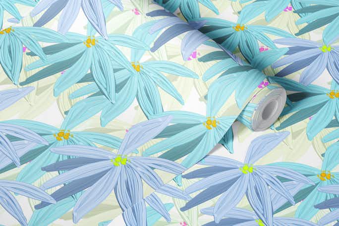 Running with the flowers neutral colors blue purple oil painted flowers patternwallpaper roll