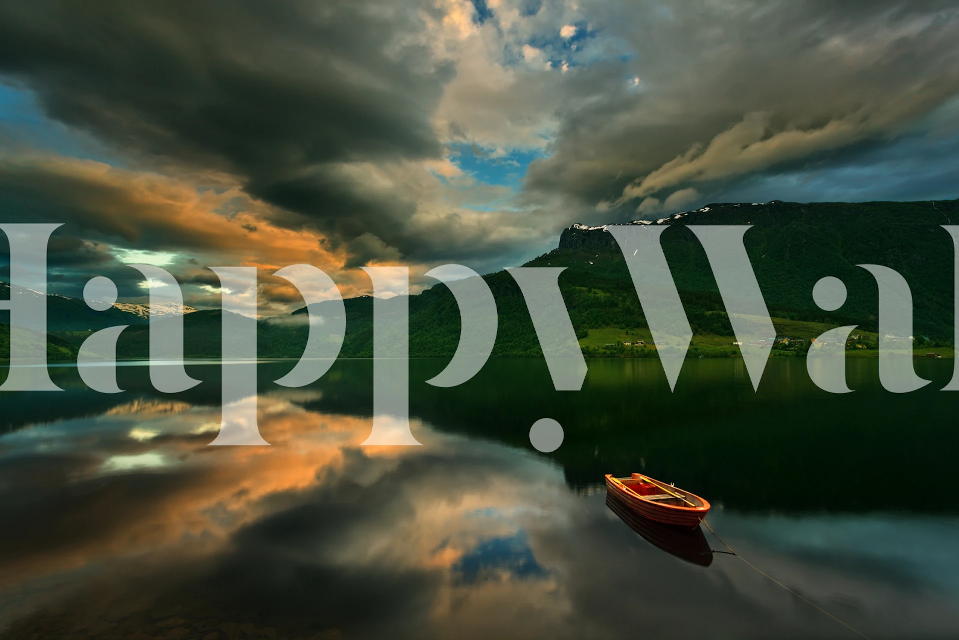 Boat wallpaper displayed in a room