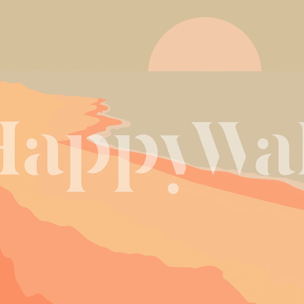 Illustration of sandy shoreline with sunset colors wallpaper