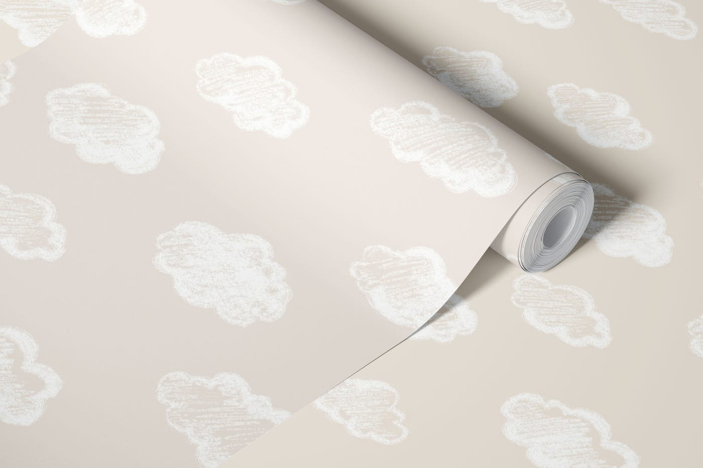 Chalk Clouds Pattern On Cream Beige wallpaper roll