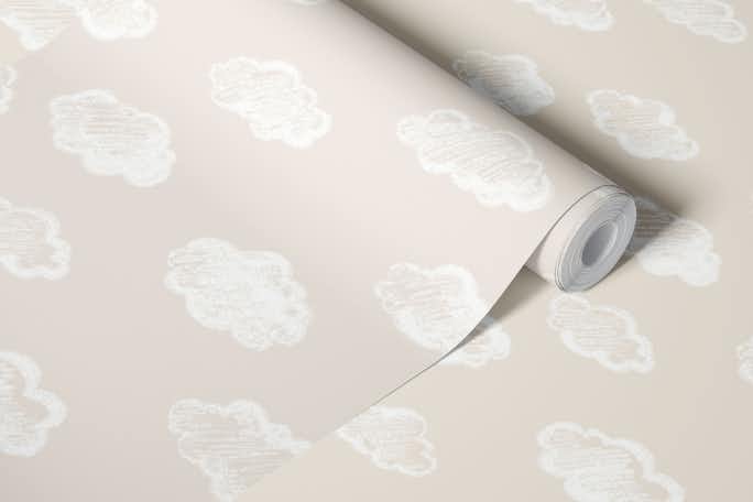Chalk Clouds Pattern On Cream Beigewallpaper roll