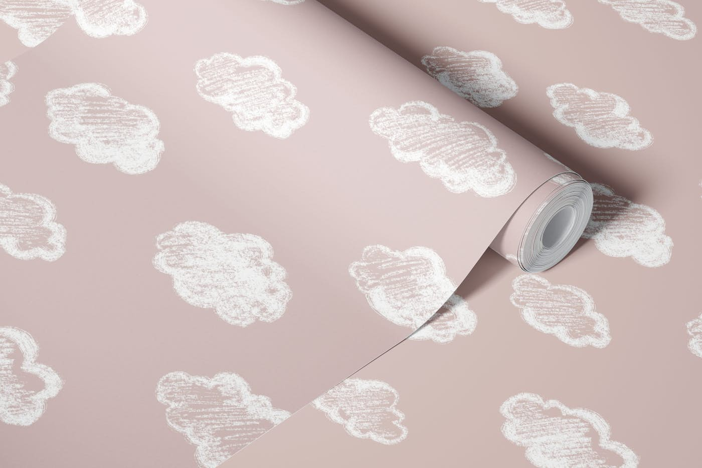 Chalk Clouds Pattern On Blush Pink wallpaper roll