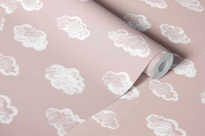 Chalk Clouds Pattern On Blush Pinkwallpaper roll