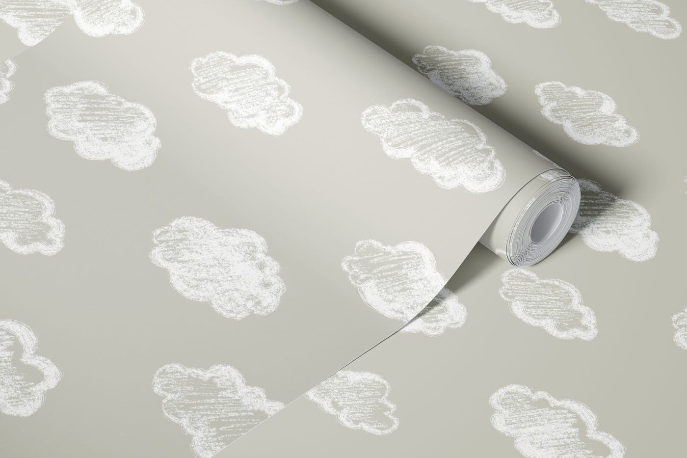 Chalk Clouds Pattern On Dove Grey wallpaper roll