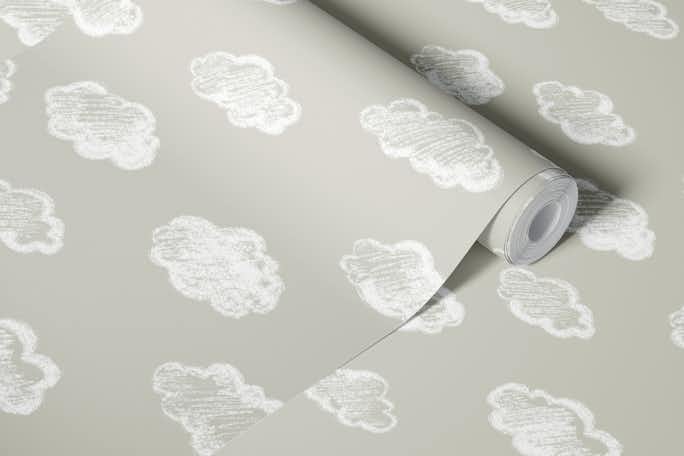 Chalk Clouds Pattern On Dove Greywallpaper roll