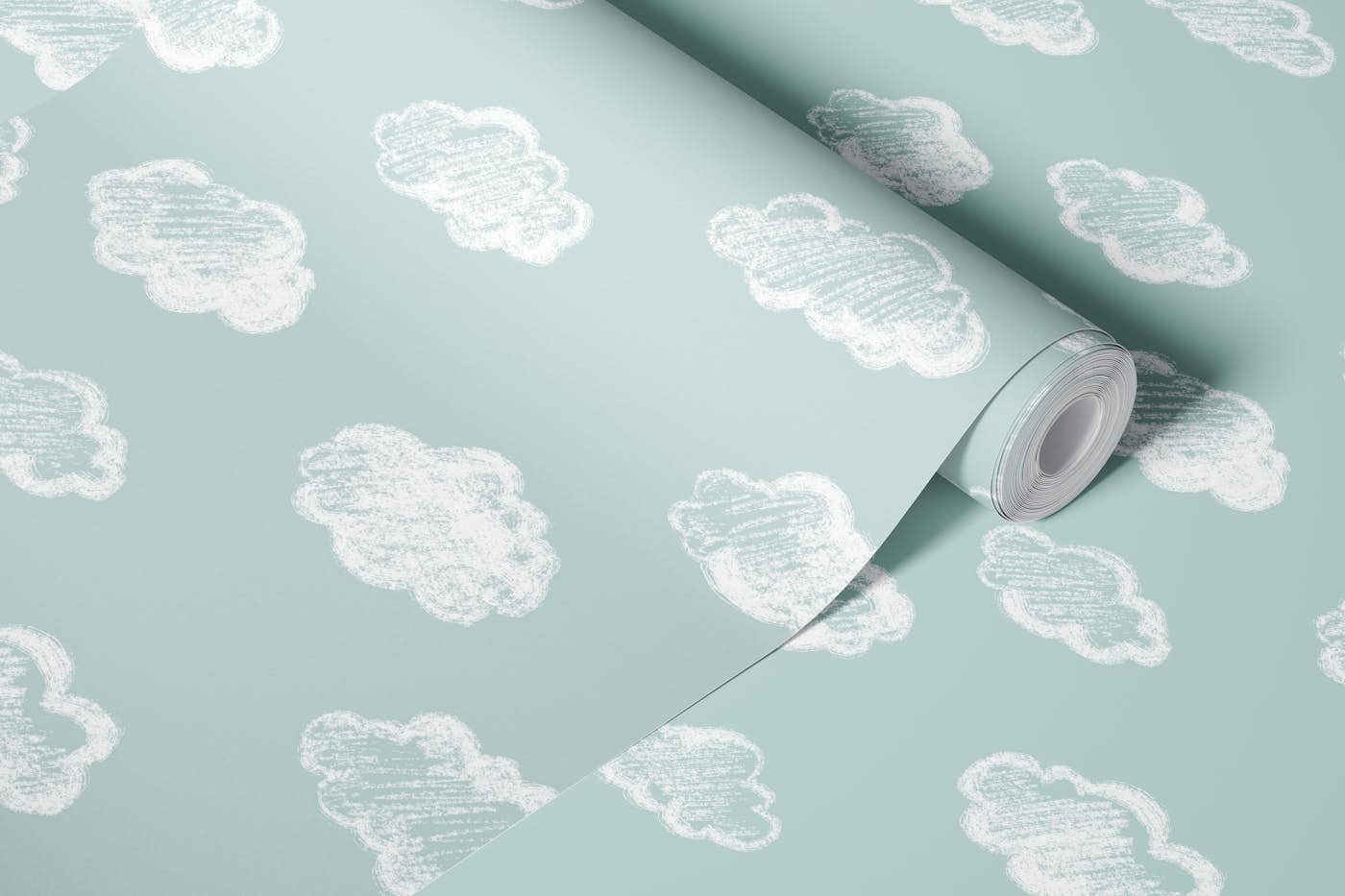 Chalk Clouds Pattern On Duck Blue wallpaper roll