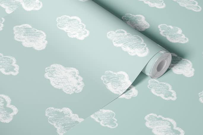 Chalk Clouds Pattern On Duck Bluewallpaper roll