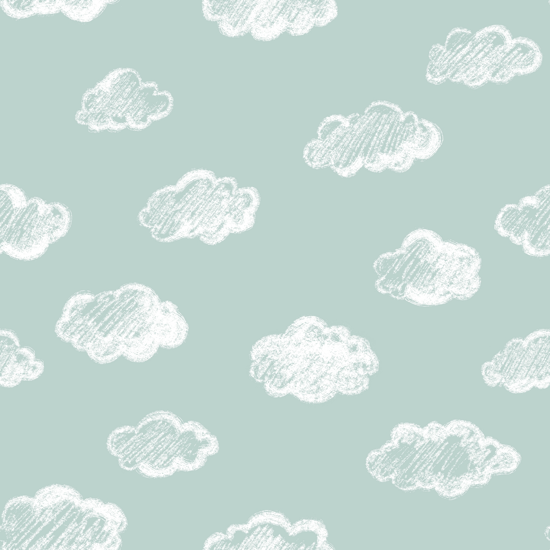 Chalk Clouds Pattern on Duck Blue Wallpaper - Buy Now | Happywall