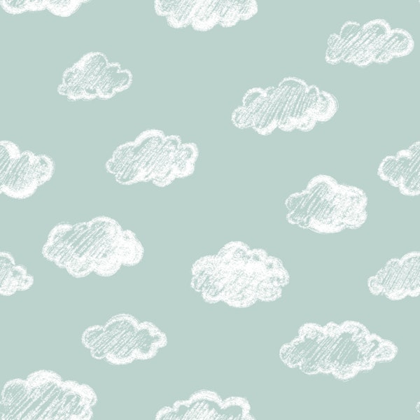 Chalk Clouds Pattern On Duck Blue