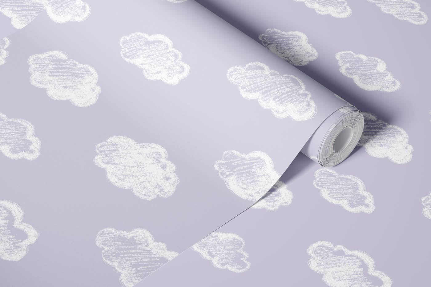 Chalk Clouds Pattern On Lavender wallpaper roll