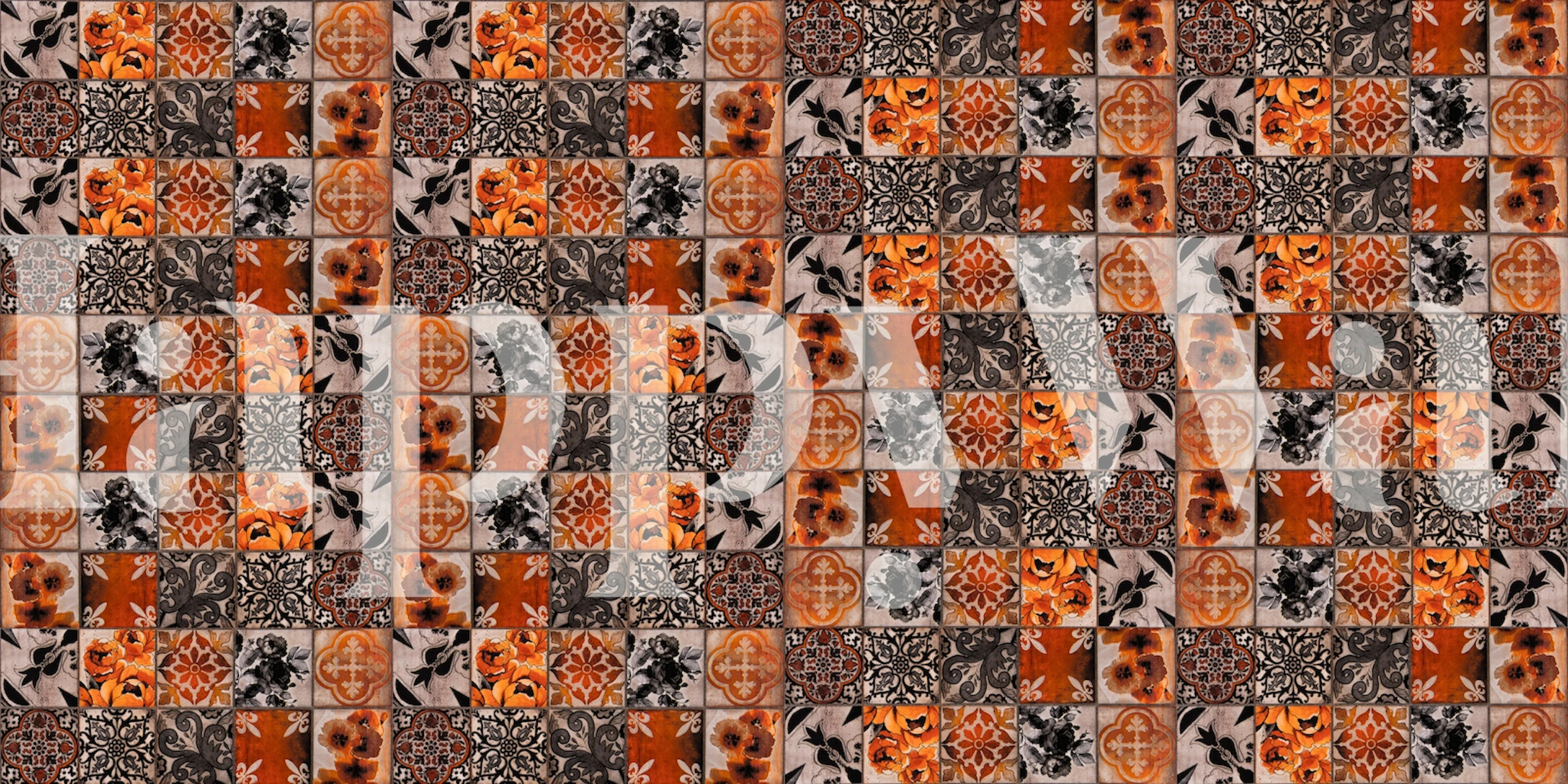 Indian Pattern Vintage wall mural featuring intricate geometric designs in rustic oranges and earth tones