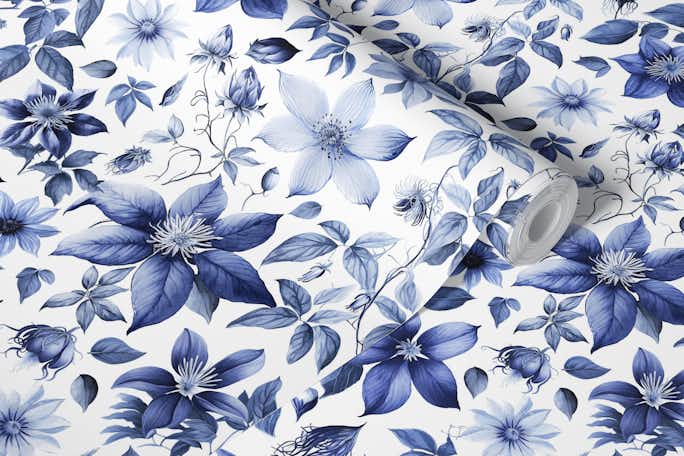 Clematis Flower Cottagecore Summer Pattern Bluewallpaper roll
