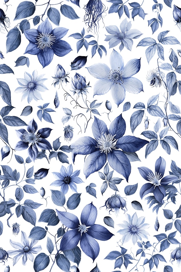 Clematis Cottagecore Summer Pattern Blue