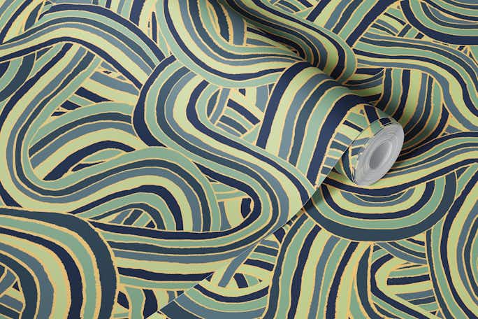 Abstract Handmade Lines and Stripes Green Colorswallpaper roll