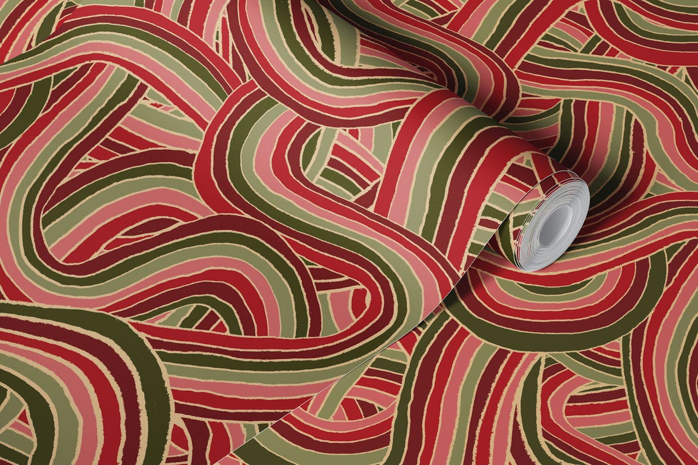 Abstract Handmade Lines and Stripes Christmas Colors wallpaper roll