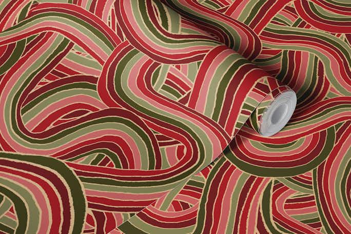 Abstract Handmade Lines and Stripes Christmas Colorswallpaper roll