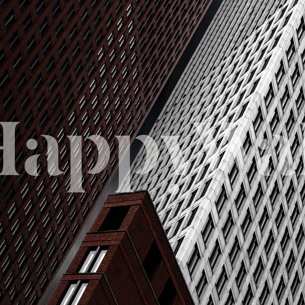 Papier peint mural contrastant avec l'architecture urbaine et les bâtiments modernes et en brique