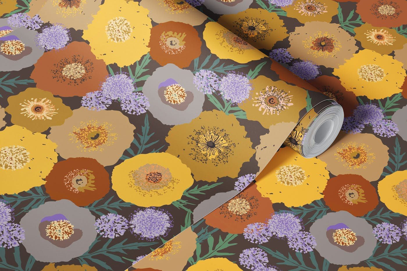 BOLD POP FLOWERS IN EARTH TONES wallpaper roll