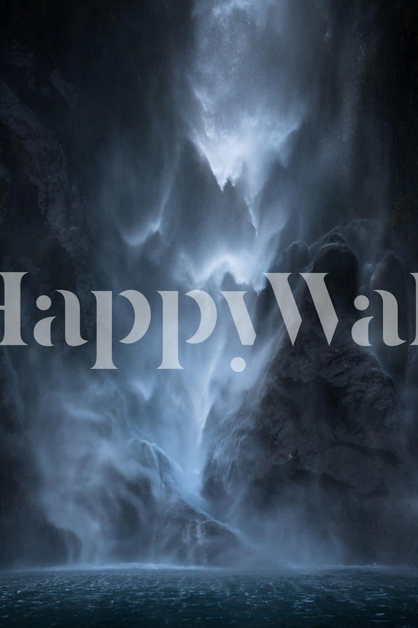 Waterfall wall mural showing cascading water in a dramatic natural setting