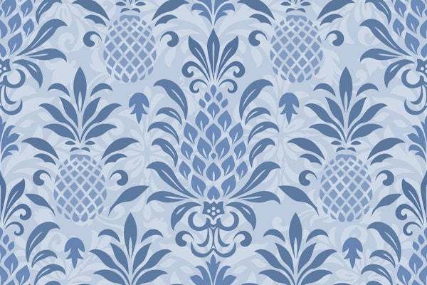 Modern Monochrome Pineapple Damask Indigo