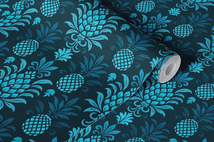Modern Monochrome Pineapple Chic Textured Teal Emeraldwallpaper roll