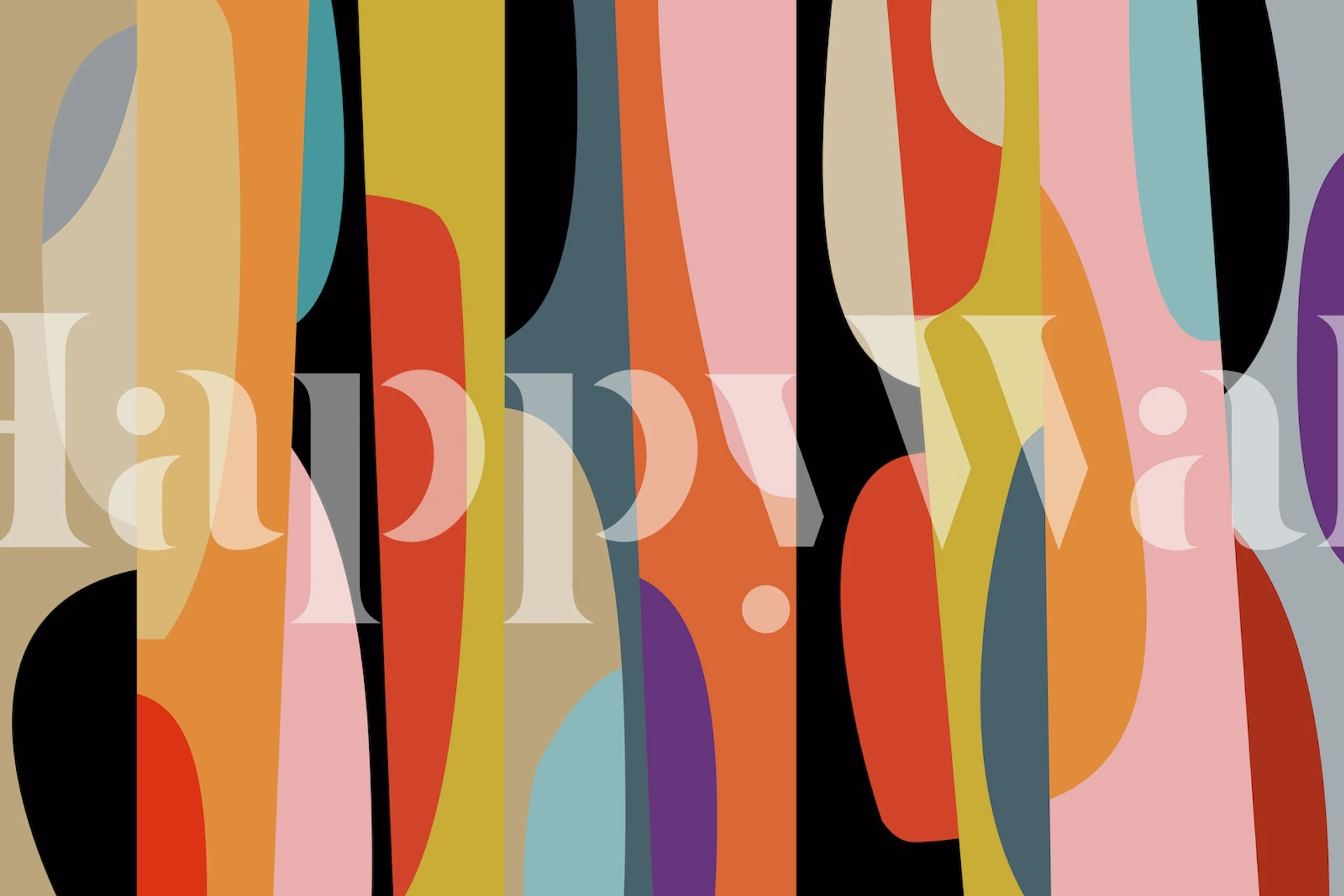 Colorful abstract striped patterns in orange, teal, and pink wallpaper