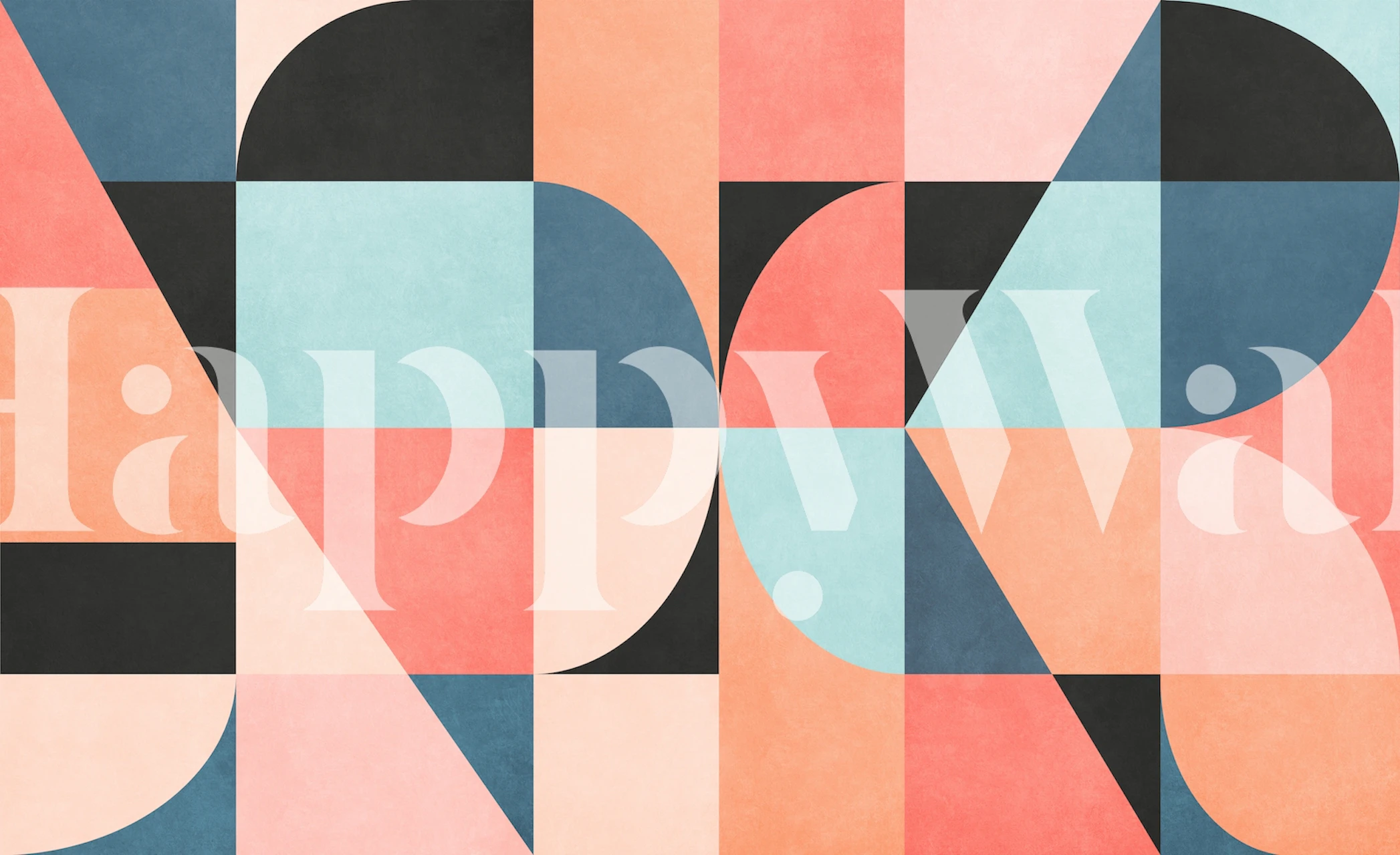 Pastel colored geometric shapes in pink, blue, and black wallpaper