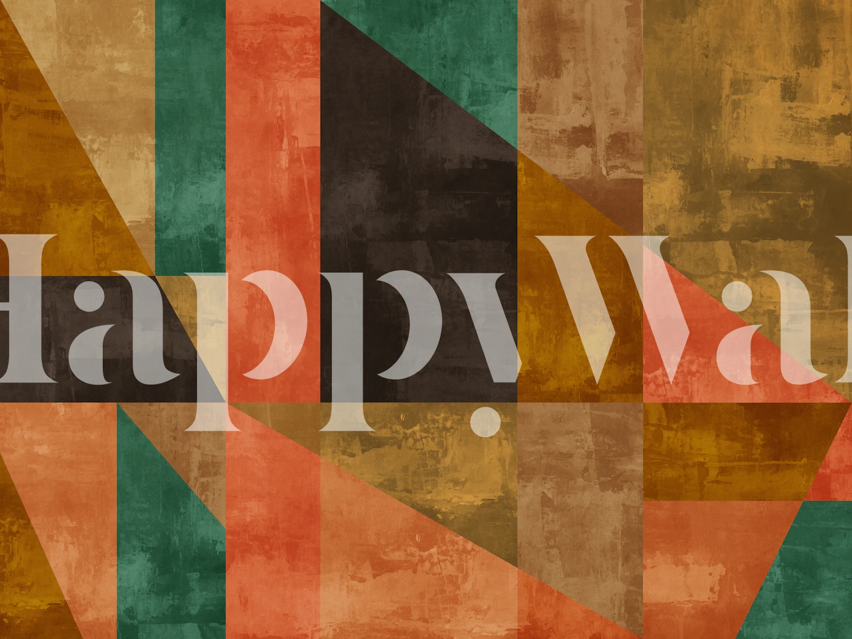 Abstract Rustic Painting wall mural featuring geometric shapes in earth tones and warm ambers