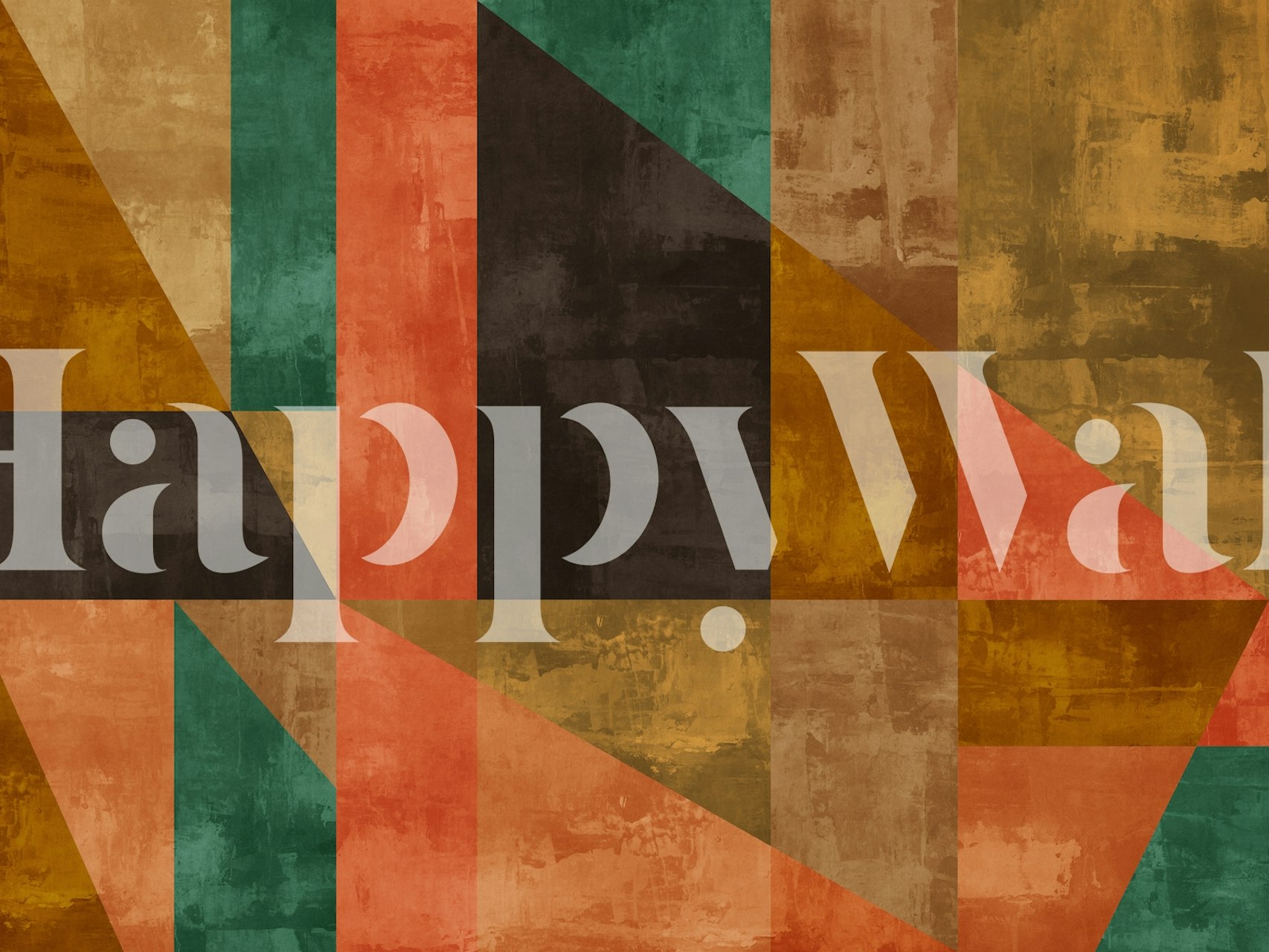 Abstract Rustic Painting wall mural featuring geometric shapes in earth tones and warm ambers